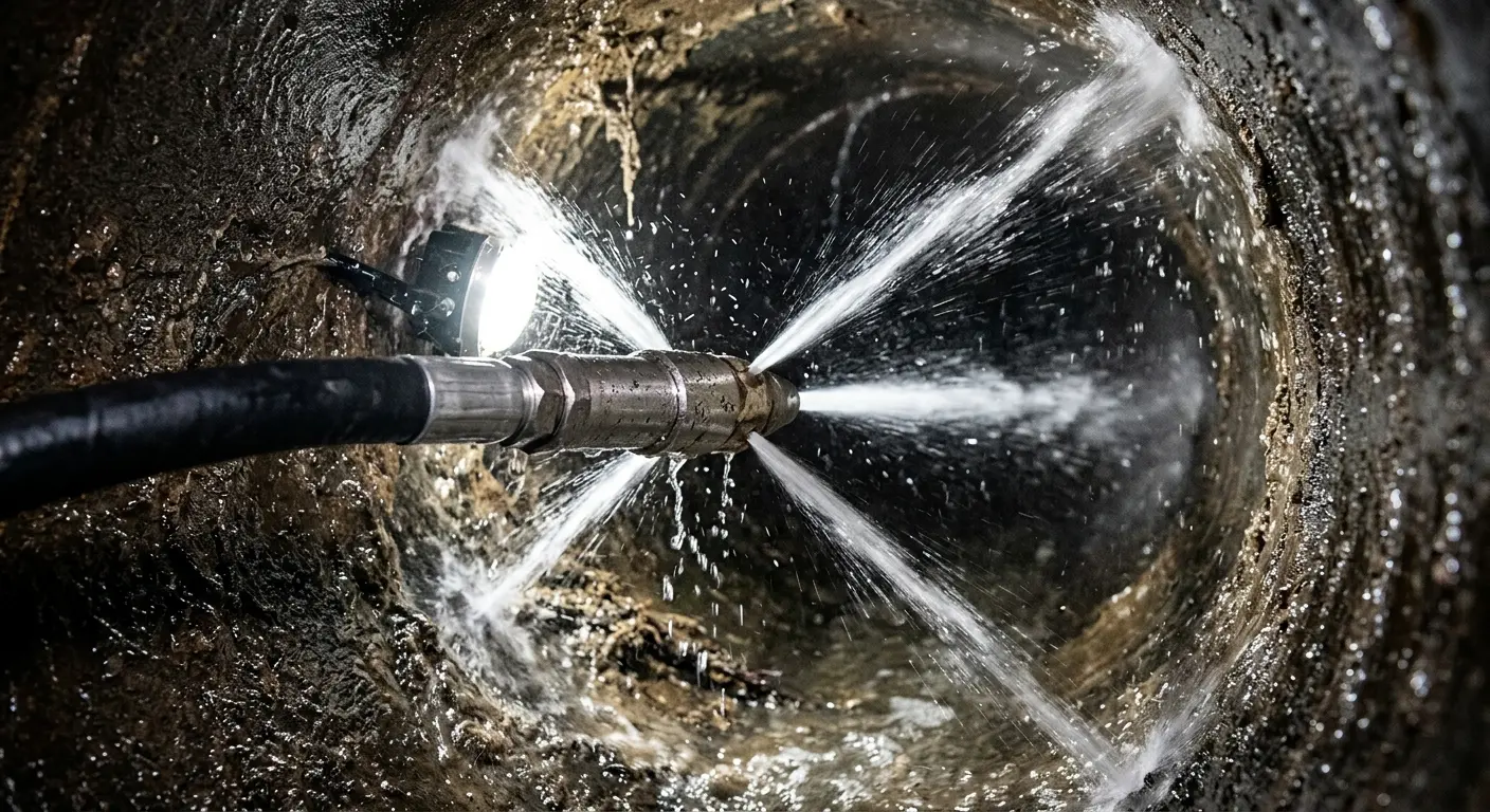 High-pressure hydro jetting nozzle cleaning sewer pipe for Storm Drain Cleaning in Washougal